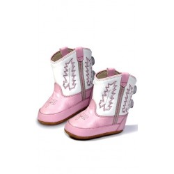 Jama Old West Poppets - Infant Boots 10032 Pink w/White Top Western Infant Booties