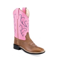 OLD WEST BSY1869 Tan Fry Foot/Pink Shaft Boot - Youth