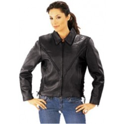 Ladies Premium Braided Leather Jacket