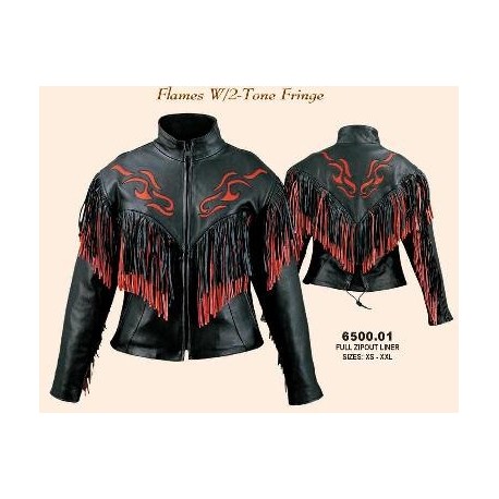 Ladies Red/Black Fringe Naked Leather Jacket