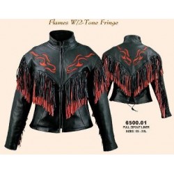 Ladies Red/Black Fringe Naked Leather Jacket