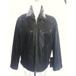 Leather jacket with double collar 47536