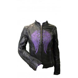Ladies Leather Jacket W/Purple Embroidery