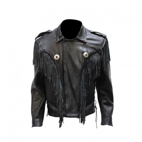 Mens Leather Bon Jovi Jacket With Braid & Fringe - WesternBootsCanada ...