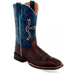 BSM1837 Broad Square Toe Boots (Dark Brown/Blue)-Old West