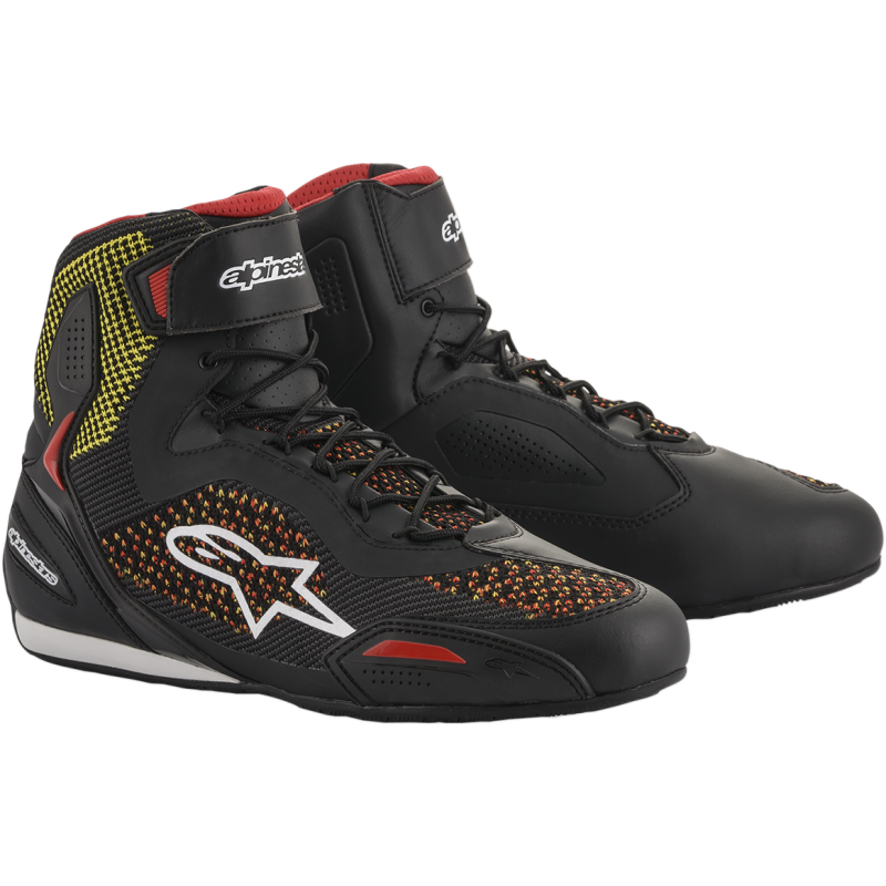 red yellow and black shoes
