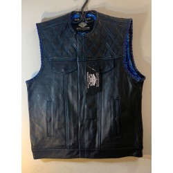 Mens Diamond Blue Leather Vest