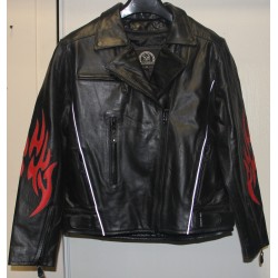 Black Leather Jacket with Red Leather Flames