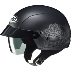 HJC's "IS-Cruiser Fior" - Semi Flat Black Silver Half Helmet (with Rose)