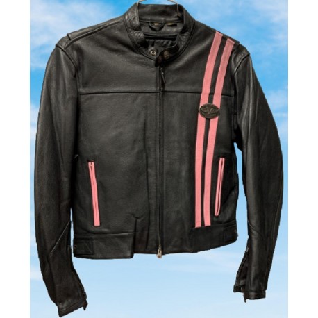 Victory Leather Jacket Black w/Pink Stripes - Ladies Jacket