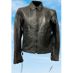 "Hot Silver" Black Leather Bike Jkt w/ Leather Braiding
