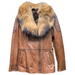 Ladies Leather Jacket, Imitation Fur Collar