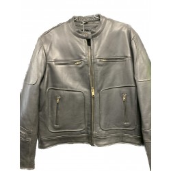 Men's Black Leather Sports Jacket w/Large Pockets