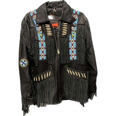Men's Western Style Jacket Black with Frills and Beadwork