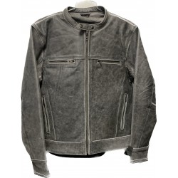Men's Marbled Grey Leather Jacket with Venting