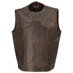 Ganja Mens Leather Vest - Brown Perf