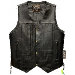 Men's Ten Pocket Black Leather Vest