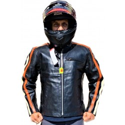 Men's Black Cruiser Jacket with Orange & Cream Stripes by Sofari