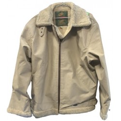 Men's Beige Leather Jacket with Shearling Collar and Cuffs