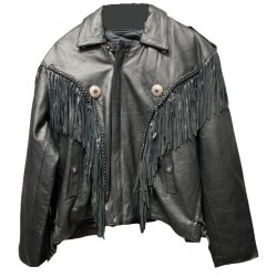 Men's Black Leather Frill Bonjovi Cruiser Jacket by Sofari