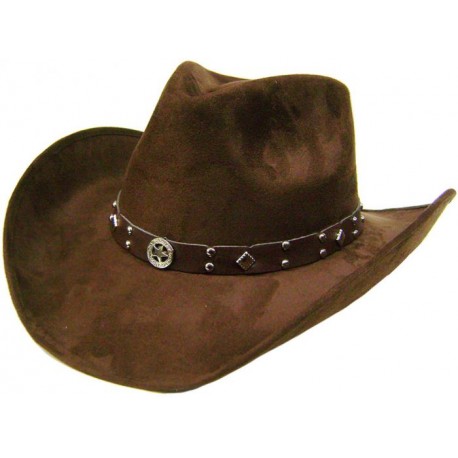 Modestone Unisex "Felt Feel" Wide Brim Cowboy Hat Brown