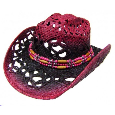 Modestone Women's Straw Cowboy Hat Fushia Purple