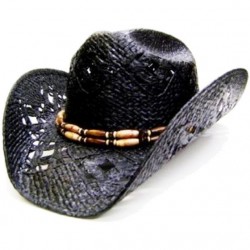 Modestone Unisex Straw Cowboy Hat Black