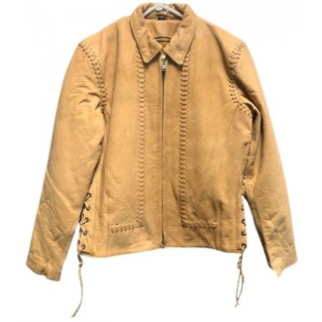 Ladies Laced Leather Jacket Tan