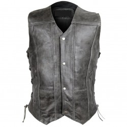 LK's Grey 9 Pocket Leather Vest with Side Lace