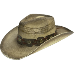 Stylish Straw Western Hat, Gold Highlights, Ornate Hatband 2305