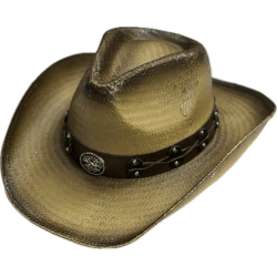 Western Hat, Natural Straw with Brown Highlights, Ornated Hatband 23029