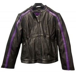 Lady's Leather Sports Jacket with Purple Stripe