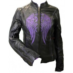 Ladies Leather Jacket W/Purple Embroidery 1403-P