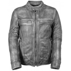 Men's Marbled Grey Leather Jacket with Venting