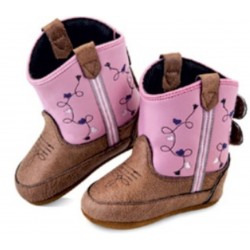 Jama Old West Poppets - Infant Boots 10101 Tan Vintage Crackle Foot/Pink Shaft Boots