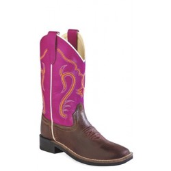 OLD WEST BSY1851 Brown Canyon Foot/Dark Pink Boot - Youth