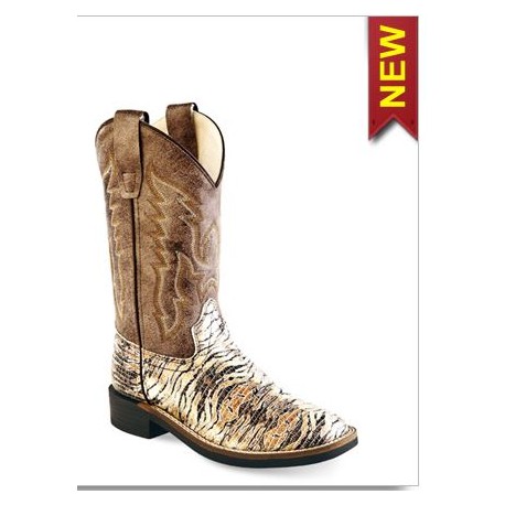 Old West VB9117 Kids Chocolate Lizard Broad Square Toe Boot